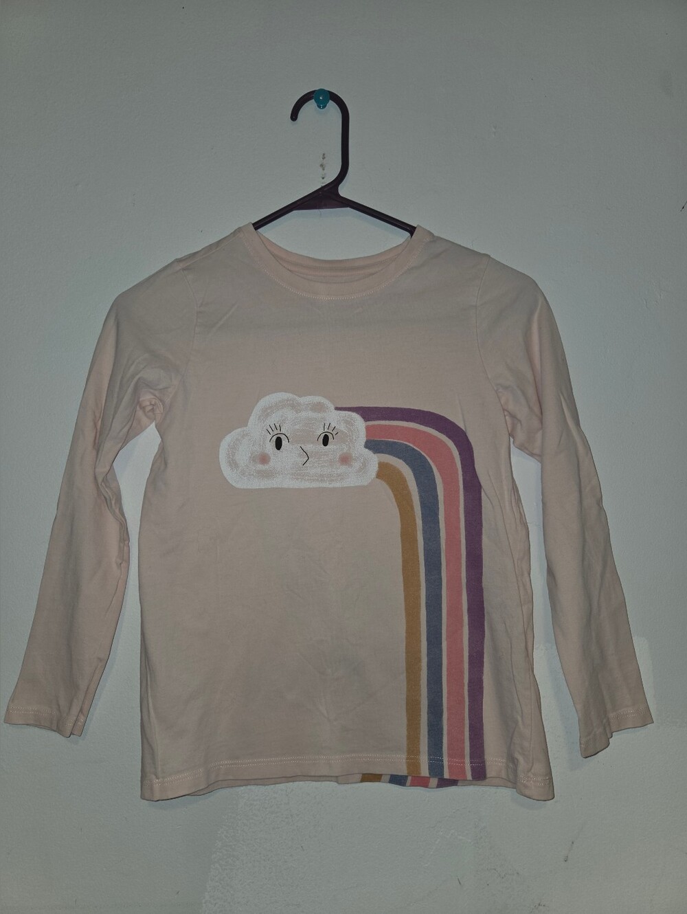 Tea Collection Pink Long Sleeve Top with Cloud & Rainbow